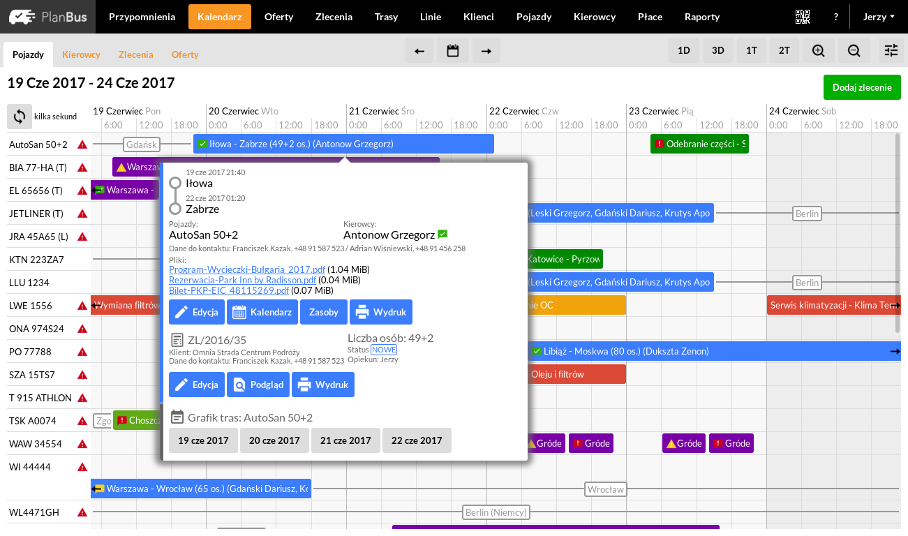 oprogramowanie z kalendarz do wynajmu autobusów, busów, autokarów