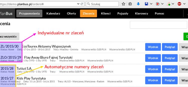 Możliwość nadawania indywidualnego numery zlecenia