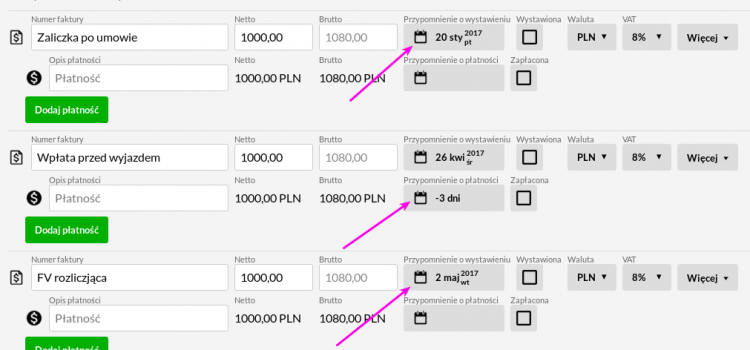 System przypomnień o wystawianiu faktur VAT