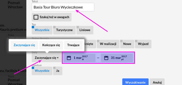 Zestawienia tras danego klienta w danym miesiącu – załącznik do faktury