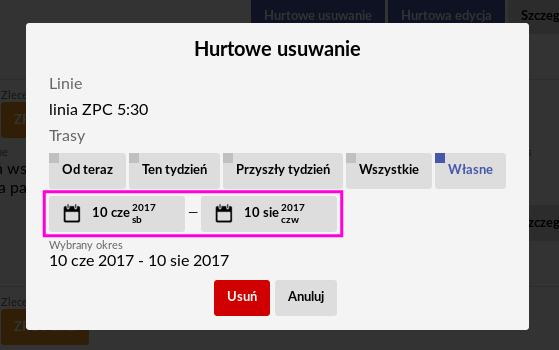 Jak usuwać trasy pochodzące z linii?