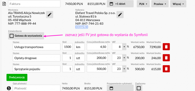 Integracja modułu Faktury z programem Symfonia handel