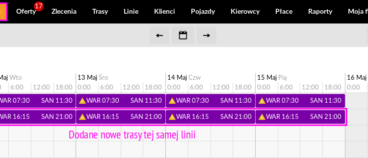 Jak wygenerować trasy tej samej linii o innej godzinie?