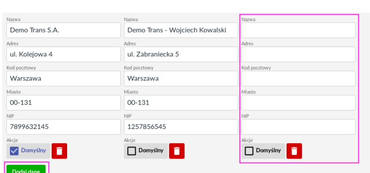 Jak przypisać pojazdy do moich różnych firm?