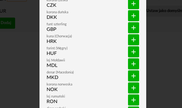 Dodatkowe waluty w PlanBus