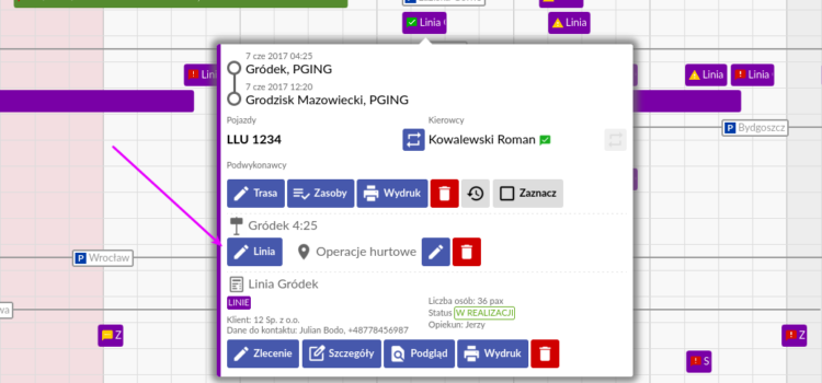 Możliwość edycji szczegółów linii w kalendarzu