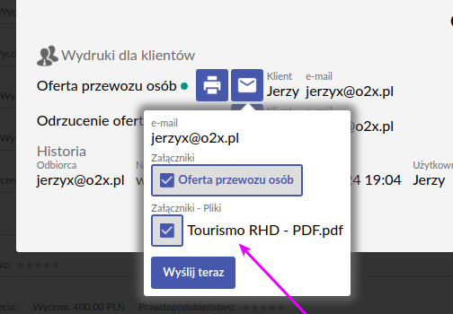 Wysyłanie do Klientów plików załączników z ofert i zleceń