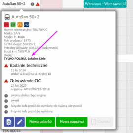 Uwagi o pojazdach bezpośrednio w kalendarzu