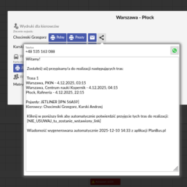 Wysłanie wyjazdów do kierowców i podwykonawców za pomocą WhatsApp Wysłanie wyjazdów do kierowców i podwykonawców za pomocą WhatsApp