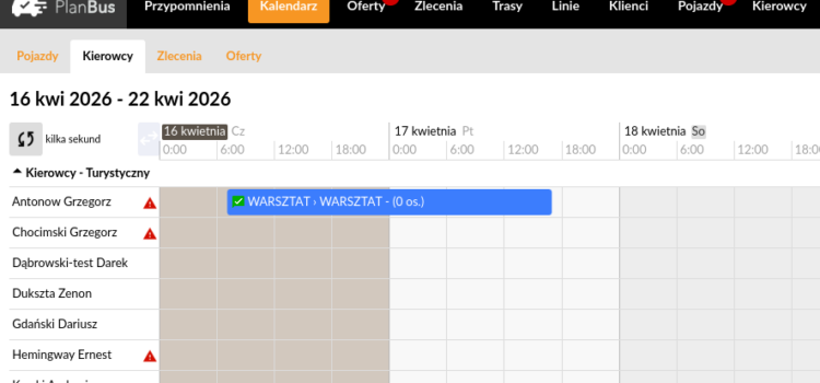 Kierowca skierowany do pracy w Warsztacie